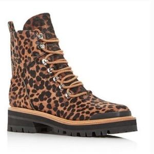Marc Fisher Izzie Leopard Print Calf Hair Lug Sole Boots Size 7.5